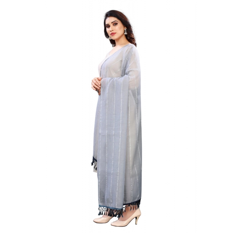 Women's Cotton Silk Strips Printed Dupatta (Grey, Length:2-2.4 mtr) Women's Cotton Silk Strips Printed Dupatta (Grey, Length:2-2.4 mtr)