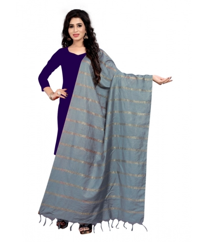 Generic Women's Cotton Jari Woven Work Dupatta (Grey, Length:2-2.4 mtr)