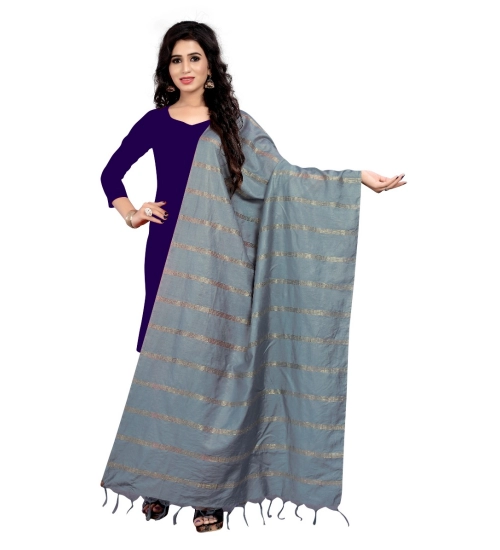Generic Women's Cotton Jari Woven Work Dupatta (Grey, Length:2-2.4 mtr)