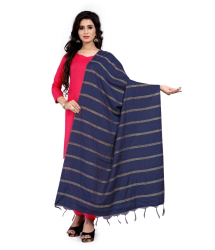 Generic Women's Cotton Jari Woven Work Dupatta (Blue, Length:2-2.4 mtr)