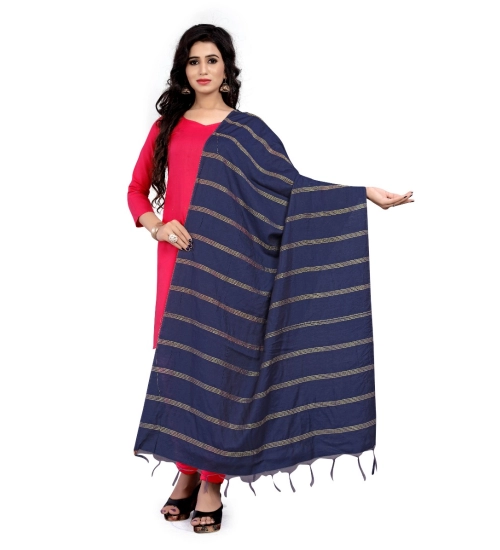 Generic Women's Cotton Jari Woven Work Dupatta (Blue, Length:2-2.4 mtr)