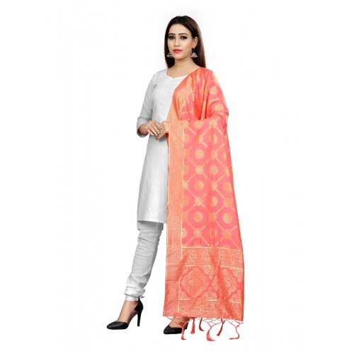 Women's Banarasi Silk Floral Printed Dupatta (Peach, Length:2-2.4 mtr) Women's Banarasi Silk Floral Printed Dupatta (Peach, Length:2-2.4 mtr)