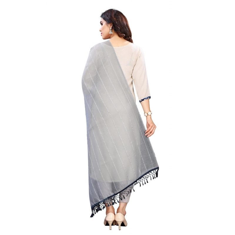 Women's Cotton Silk Strips Printed Dupatta (Grey, Length:2-2.4 mtr) Women's Cotton Silk Strips Printed Dupatta (Grey, Length:2-2.4 mtr)
