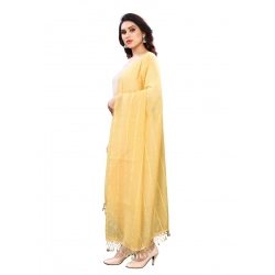 Generic Women's Cotton Silk Strips Printed Dupatta (Yellow, Length:2-2.4 mtr)