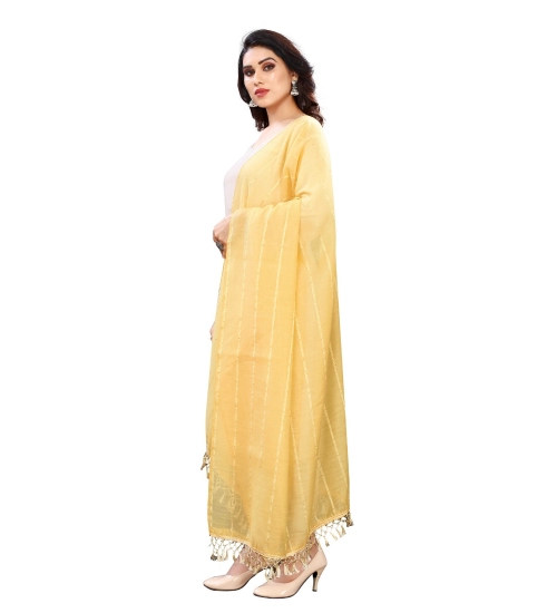 Generic Women's Cotton Silk Strips Printed Dupatta (Yellow, Length:2-2.4 mtr)