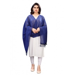 Generic Women's Cotton Silk Strips Printed Dupatta (Blue, Length:2-2.4 mtr)