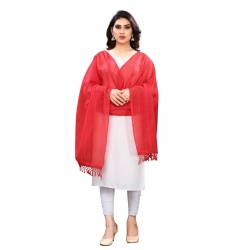 Generic Women's Cotton Silk Strips Printed Dupatta (Red, Length:2-2.4 mtr)