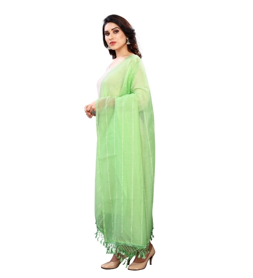 Generic Women's Cotton Silk Strips Printed Dupatta (Parrot Green, Length:2-2.4 mtr)