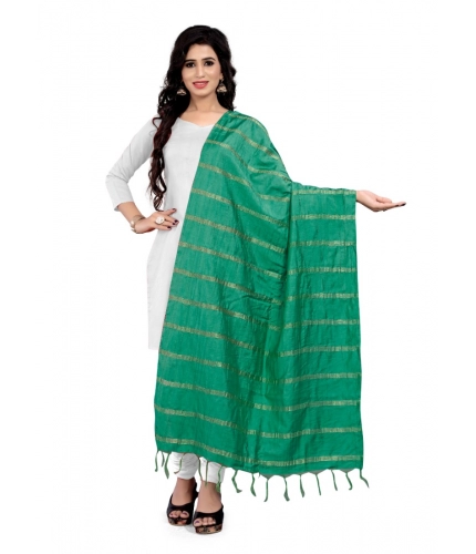 Generic Women's Cotton Jari Woven Work Dupatta (Green, Length:2-2.4 mtr)