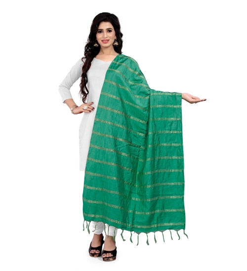 Generic Women's Cotton Jari Woven Work Dupatta (Green, Length:2-2.4 mtr)