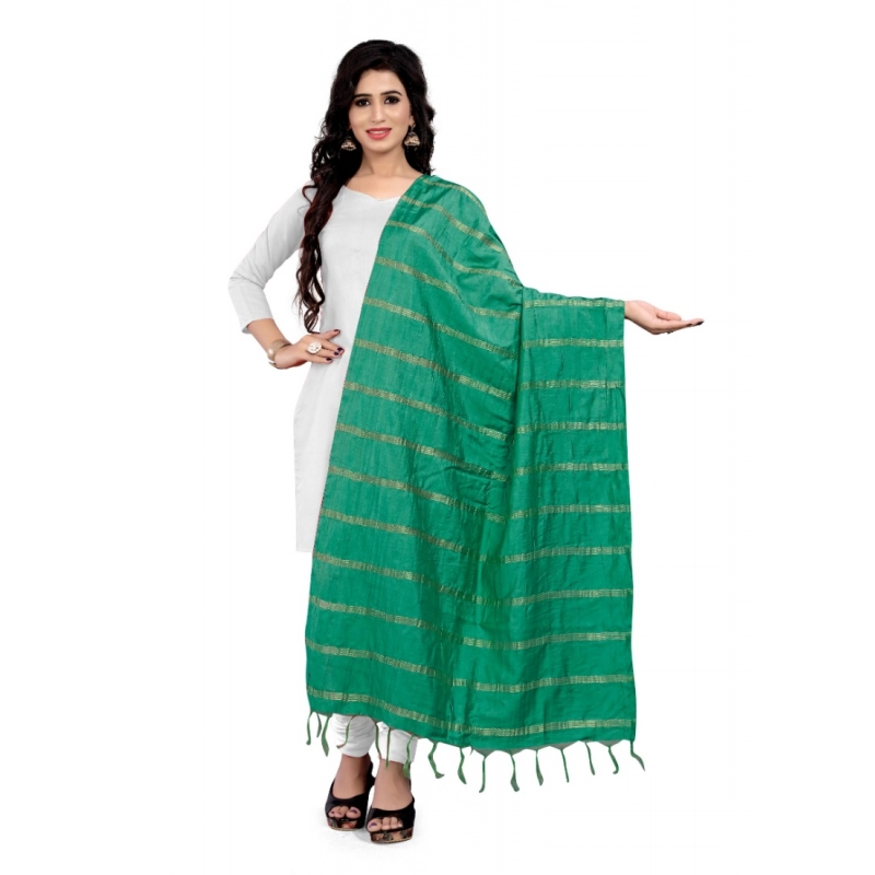 Women's Cotton Jari Woven Work Dupatta (Green, Length:2-2.4 mtr) Women's Cotton Jari Woven Work Dupatta (Green, Length:2-2.4 mtr)