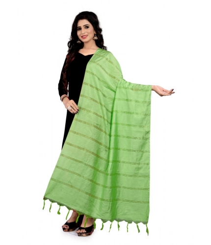 Generic Women's Cotton Jari Woven Work Dupatta (Parrot Green, Length:2-2.4 mtr)
