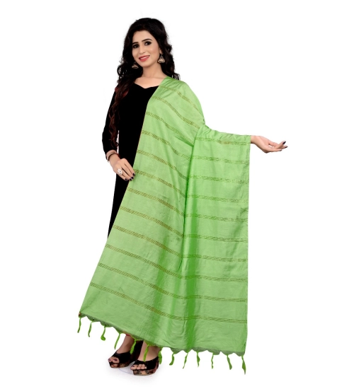 Generic Women's Cotton Jari Woven Work Dupatta (Parrot Green, Length:2-2.4 mtr)