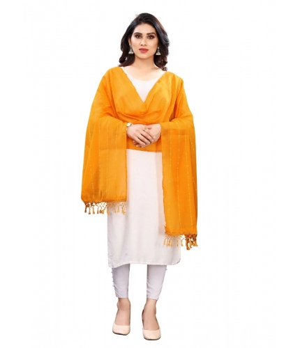 Generic Women's Cotton Silk Strips Printed Dupatta (Musterd Yellow, Length:2-2.4 mtr)