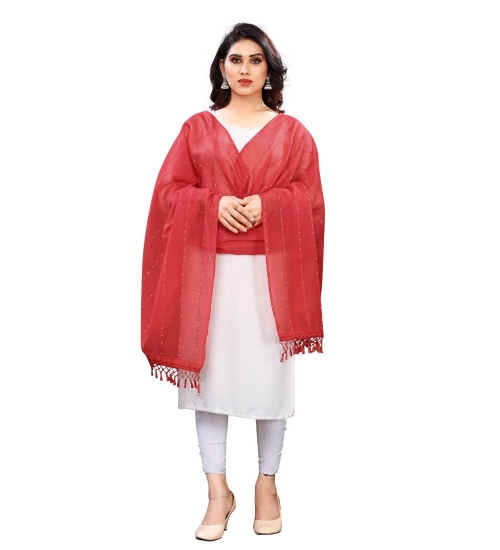 Generic Women's Cotton Silk Strips Printed Dupatta (Maroon, Length:2-2.4 mtr)