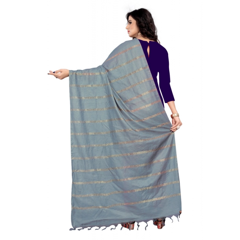 Women's Cotton Jari Woven Work Dupatta (Grey, Length:2-2.4 mtr)