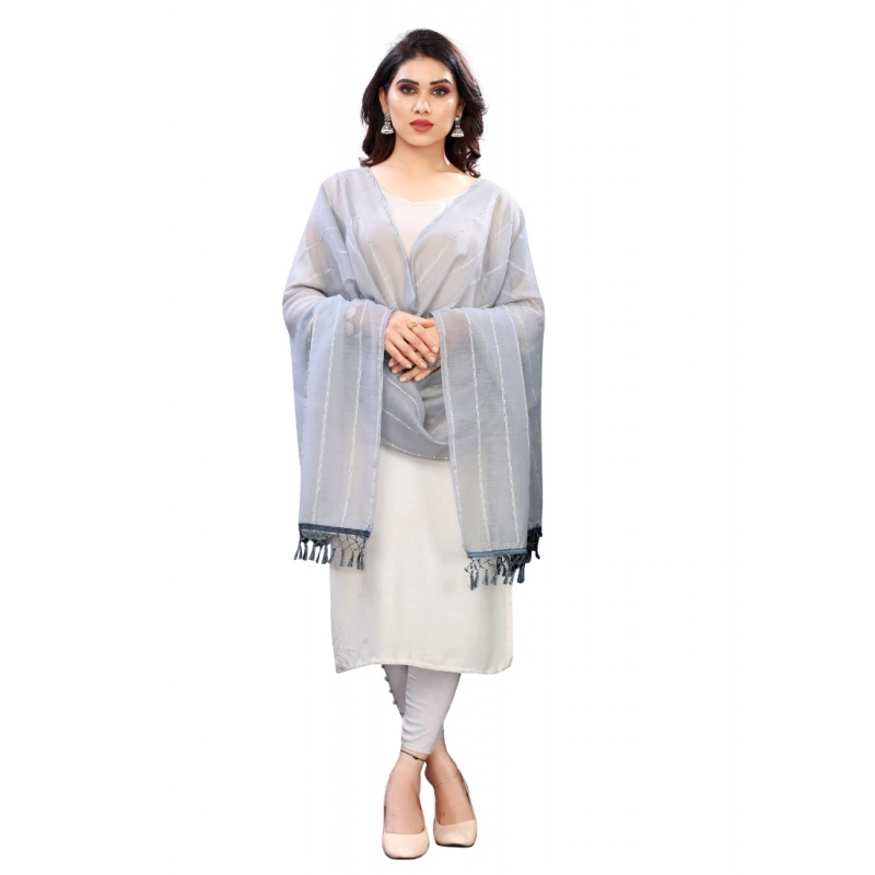 Women's Cotton Silk Strips Printed Dupatta (Grey, Length:2-2.4 mtr) Women's Cotton Silk Strips Printed Dupatta (Grey, Length:2-2.4 mtr)