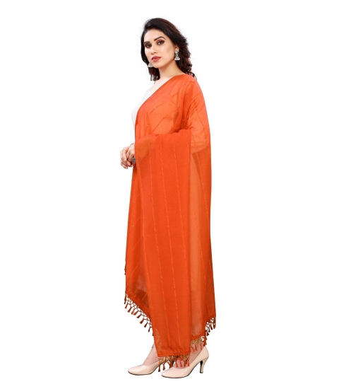 Generic Women's Cotton Silk Strips Printed Dupatta (Orange, Length:2-2.4 mtr)
