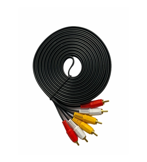 Generic 3RCA Male to 3RCA Male Audio Video Cable 5 Yards Compatible for TV, LCD, LED, DTH, DVD, VCR (Black)