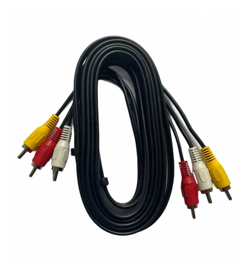 Generic 3RCA Male to 3RCA Male Audio Video Cable 3 Yards Compatible for TV, LCD, LED, DTH, DVD, VCR (Black)