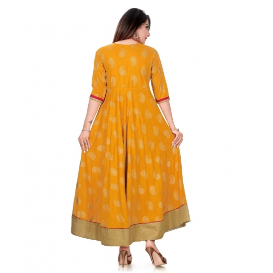 Generic Women's Rayon Cotton Golden Yellow And Rani Gold Printed Anarkali Gown Kurti Generic Women's Rayon Cotton Golden Yellow And Rani Gold Printed Anarkali Gown Kurti