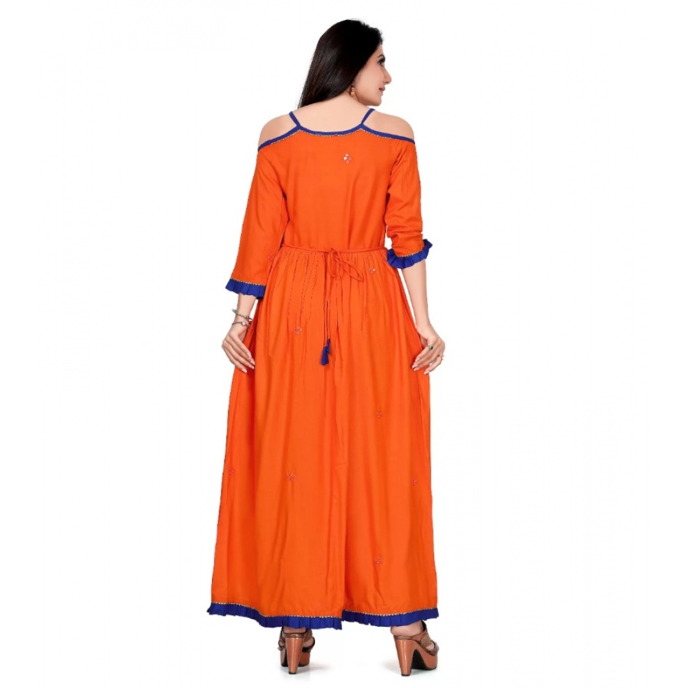 Generic Women's Rayon Cotton Orange Embroidered Long Kurti Generic Women's Rayon Cotton Orange Embroidered Long Kurti