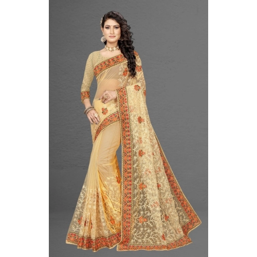 Women's Net Saree With Blouse (Chiku, 5-6Mtrs) Women's Net Saree With Blouse (Chiku, 5-6Mtrs)
