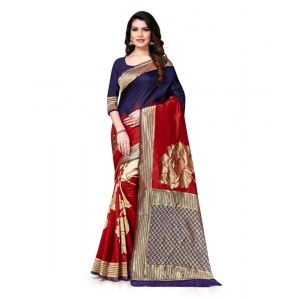 Generic Women's Banarasi Silk Saree With Blouse (Navy Blue, Red, 5-6Mtrs)
