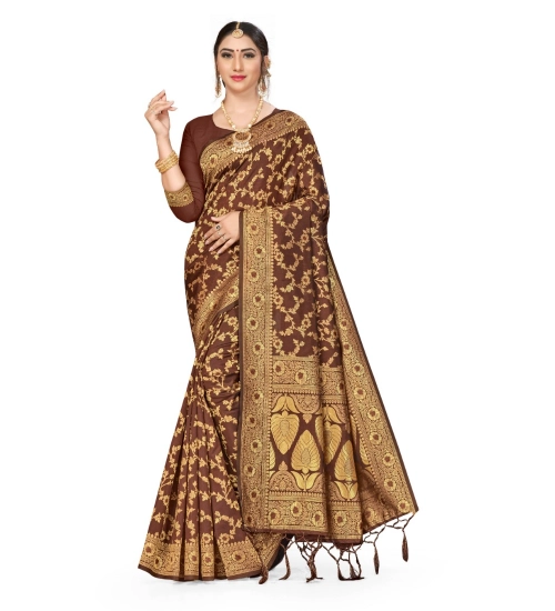 Generic Women's Banarasi Silk Saree With Blouse (Coffee, 5-6Mtrs)
