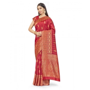 Generic Women's Banarasi Silk Saree With Blouse (Peach, 5-6Mtrs)