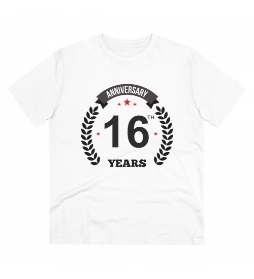 Generic Men's PC Cotton 16th Anniversary Printed T Shirt (Color: White, Thread Count: 180GSM)