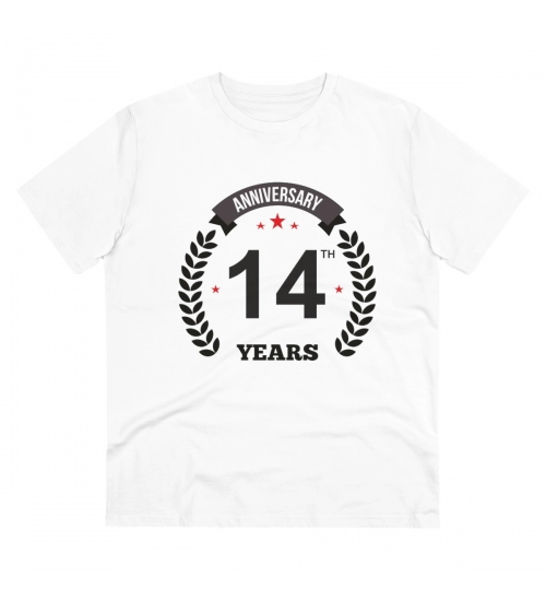 Generic Men's PC Cotton 14th Anniversary Printed T Shirt (Color: White, Thread Count: 180GSM)