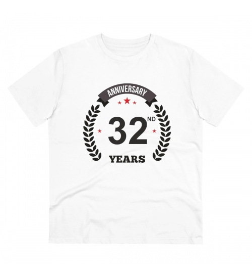 Generic Men's PC Cotton 32nd Anniversary Printed T Shirt (Color: White, Thread Count: 180GSM)