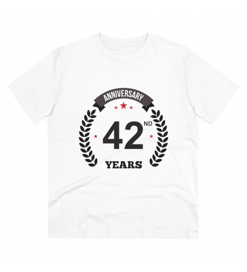 Generic Men's PC Cotton 42nd Anniversary Printed T Shirt (Color: White, Thread Count: 180GSM)