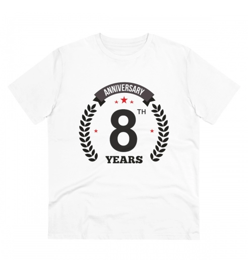 Generic Men's PC Cotton 8th Anniversary Printed T Shirt (Color: White, Thread Count: 180GSM)