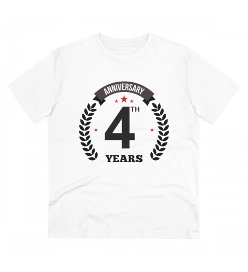 Generic Men's PC Cotton 4th Anniversary Printed T Shirt (Color: White, Thread Count: 180GSM)