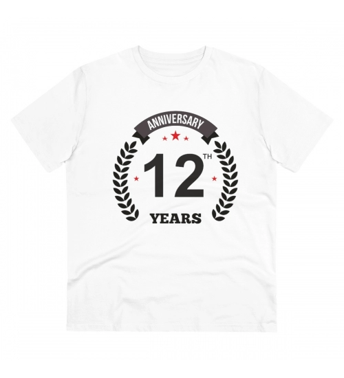 Generic Men's PC Cotton 12th Anniversary Printed T Shirt (Color: White, Thread Count: 180GSM)