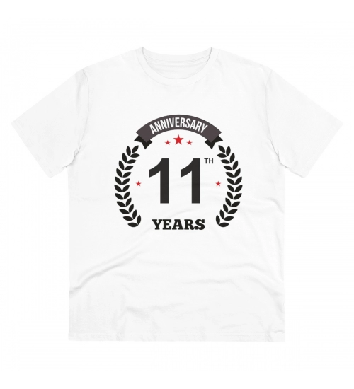 Generic Men's PC Cotton 11th Anniversary Printed T Shirt (Color: White, Thread Count: 180GSM)