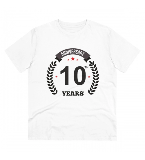 Generic Men's PC Cotton 10th Anniversary Printed T Shirt (Color: White, Thread Count: 180GSM)