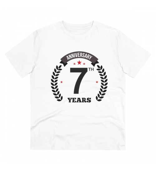 Generic Men's PC Cotton 7th Anniversary Printed T Shirt (Color: White, Thread Count: 180GSM)
