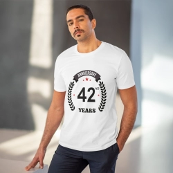 Generic Men's PC Cotton 42nd Anniversary Printed T Shirt (Color: White, Thread Count: 180GSM) Generic Men's PC Cotton 42nd Anniversary Printed T Shirt (Color: White, Thread Count: 180GSM)