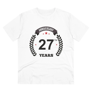 Generic Men's PC Cotton 27th Anniversary Printed T Shirt (Color: White, Thread Count: 180GSM)