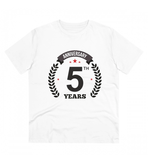 Generic Men's PC Cotton 5th Anniversary Printed T Shirt (Color: White, Thread Count: 180GSM)