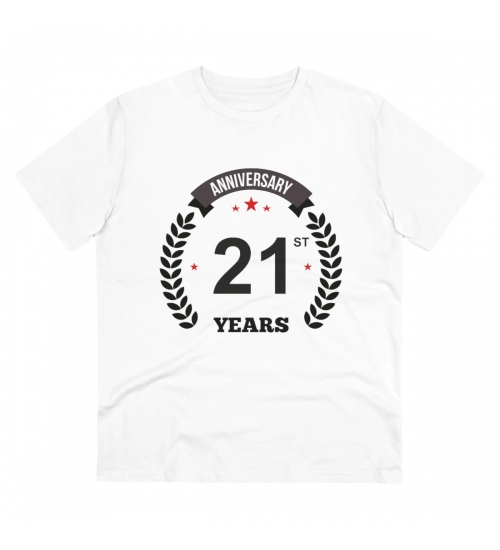 Generic Men's PC Cotton 21st Anniversary Printed T Shirt (Color: White, Thread Count: 180GSM)