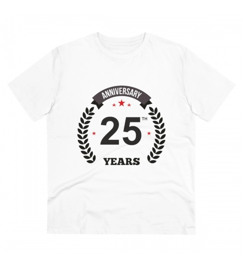 Generic Men's PC Cotton 25th Anniversary Printed T Shirt (Color: White, Thread Count: 180GSM)