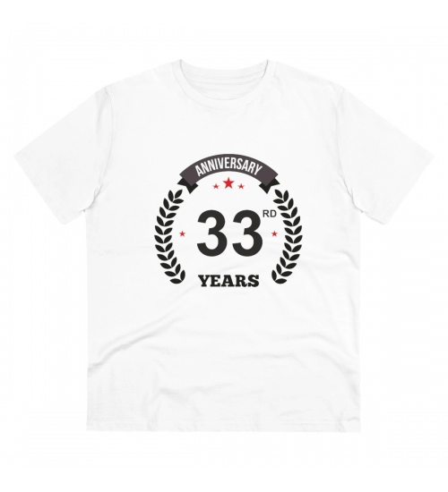 Generic Men's PC Cotton 33rd Anniversary Printed T Shirt (Color: White, Thread Count: 180GSM)