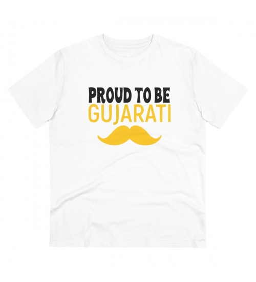 Generic Men's PC Cotton Proud To Be Gujarati Printed T Shirt (Color: White, Thread Count: 180GSM)