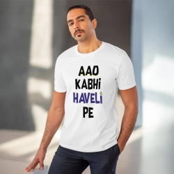 Generic Men's PC Cotton Aao Kabhi Haveli Pe Printed T Shirt (Color: White, Thread Count: 180GSM) Generic Men's PC Cotton Aao Kabhi Haveli Pe Printed T Shirt (Color: White, Thread Count: 180GSM)
