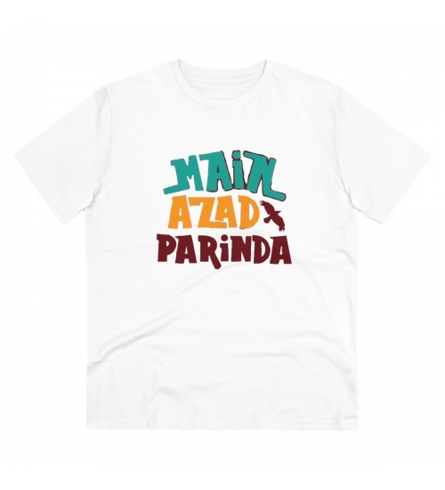 Generic Men's PC Cotton Me Azad Parinda Printed T Shirt (Color: White, Thread Count: 180GSM)