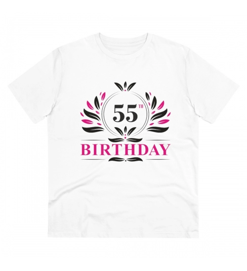 Generic Men's PC Cotton 55th Birthday Printed T Shirt (Color: White, Thread Count: 180GSM)